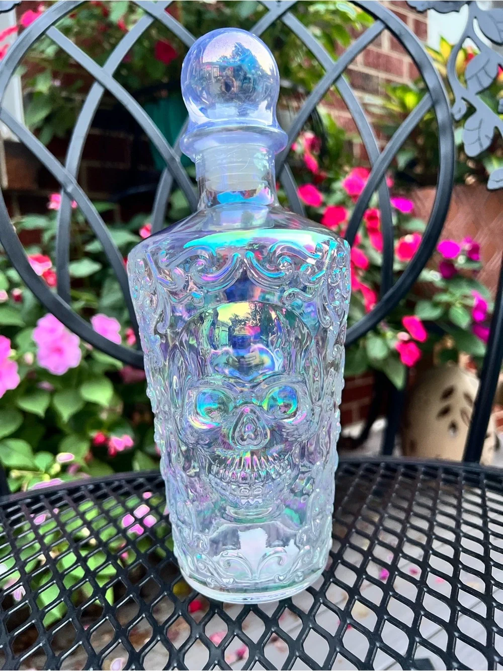 Iridescent Glass Decanter w/skull design